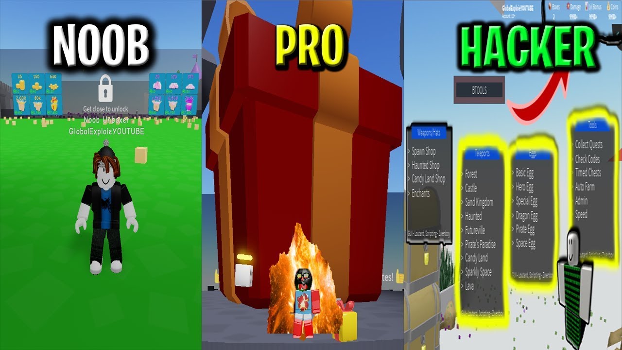 Roblox Noob Vs Pro Vs Hacker In Unboxing Simulator Sourcefb - roblox boxing simulator script