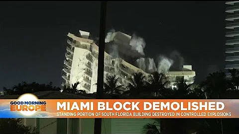 Standing portion of Miami building demolished in controlled explosion as storm Elsa approaches