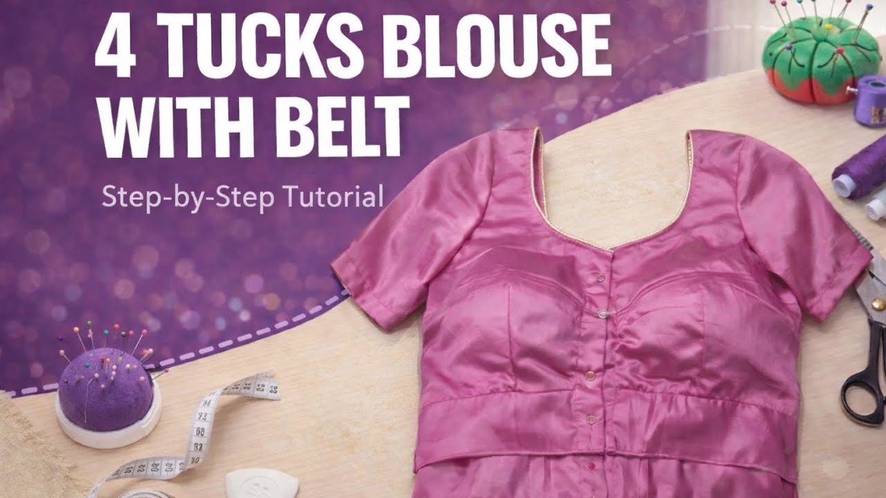 Beginners Ke Liye 4 Tucks Blouse with Belt | Full Stitching Silai Guide | Easy Perfect Fitting