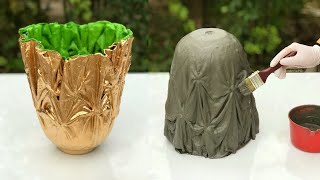 Great Design Concept Project To Shape Old Towels And Cement - Build A Beautiful Outdoor Potted Plant