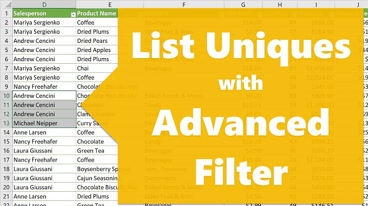 How to List Unique Values with Advanced Filter in Excel