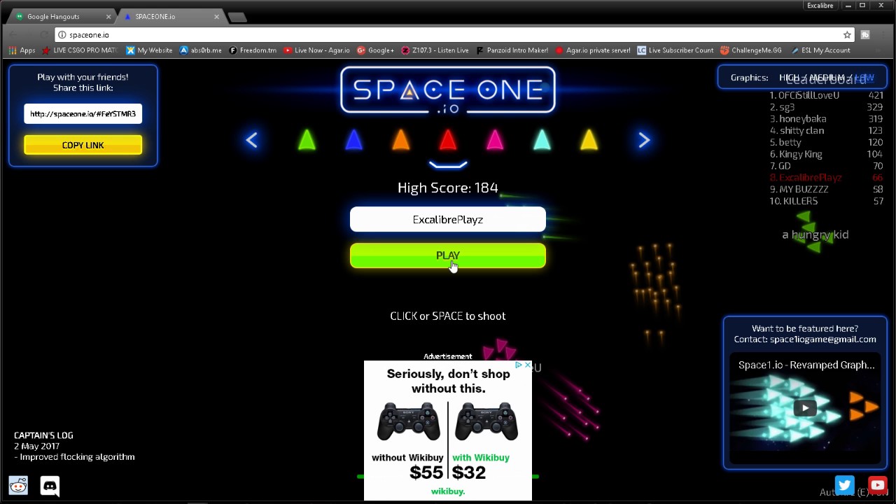 Space1.io with ExcalibrePlayz :D He Got 2nd Place!