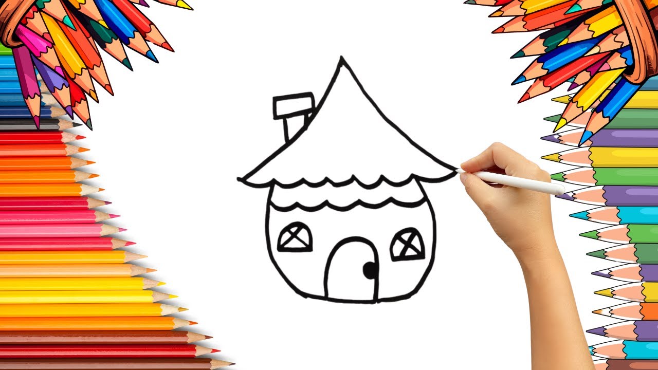 How To Draw cute House Drawing, Painting & Coloring For Kids and Toddlers_ Child Art 🐋🌈🎨