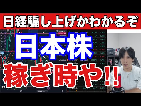 日本株空売り激減で急騰一時的か⁉️日経平均がAI半導体株急伸で大幅高。為替介入で円高加速、ドル円157円。米国株、ハイテク株、GAFAM急騰。仮想通貨BTC弱