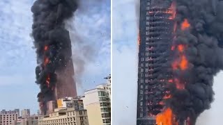 Страшная трагедия в Китае:за 20 минут полностью сгорело здание China-telecom #Китай #Пожар #Трагедия