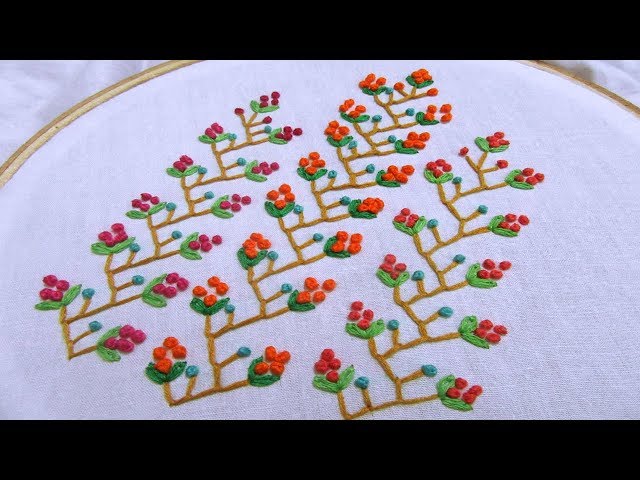 Hand Embroidery | Feather Stitch with French Knot | Hand Embroidery Designs 30