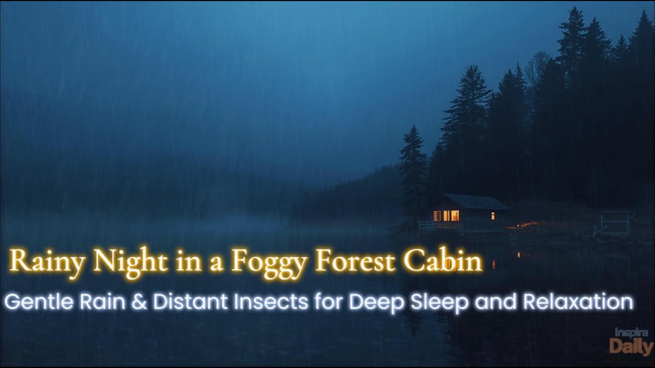 Rainy Night in the Cabin by the Misty Lake | Gentle Rain & Distant Night Sounds for Deep Sleep