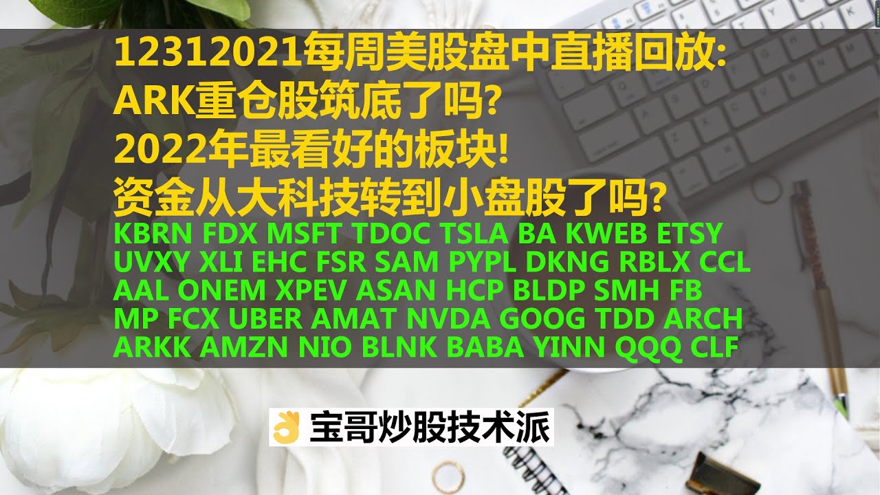 12312021每周美股盘中直播回放：ARK重仓股筑底了吗？2022年最看好的板块！资金从大科技转到小盘股了吗？TDOC TSLA BA DKNG  RBLX CCL AMZN NIO NVDA....