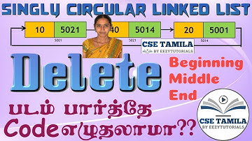 3.3.3 தமிழில்  Delete a Circular Singly Linked List | Deletion at beginning middle end- Circular SLL