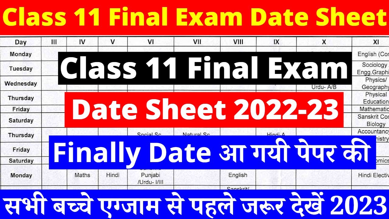 class 11 date sheet 2023 cbse date sheet 2023 class 11 doe class 11