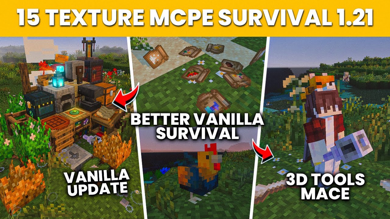 15 TEXTURE PACK MCPE TERBAIK & UNTUK SURVIVAL | 1.21 - YouTube