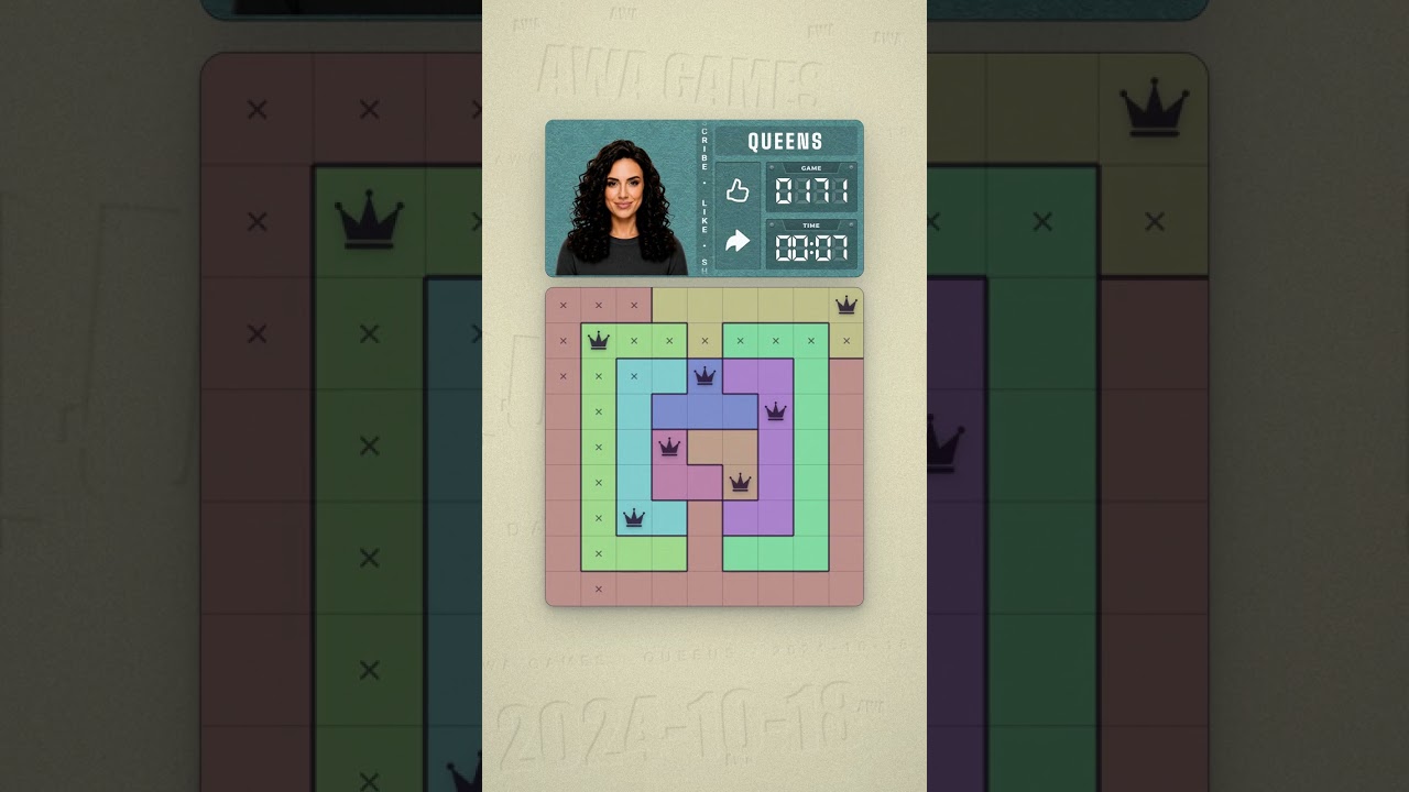 LinkedIn Queens #171 solved board for October 18, 2024, 9x9 grid