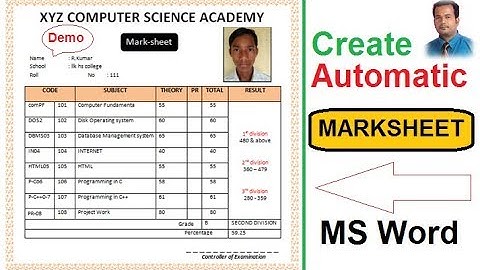 Automatic Marksheet creation in Ms word | using Excel