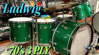 70's Ludwig Green Sparkle Drum Set, 14,16,18,26' bass drum,  John Bonham Set. Playing And....