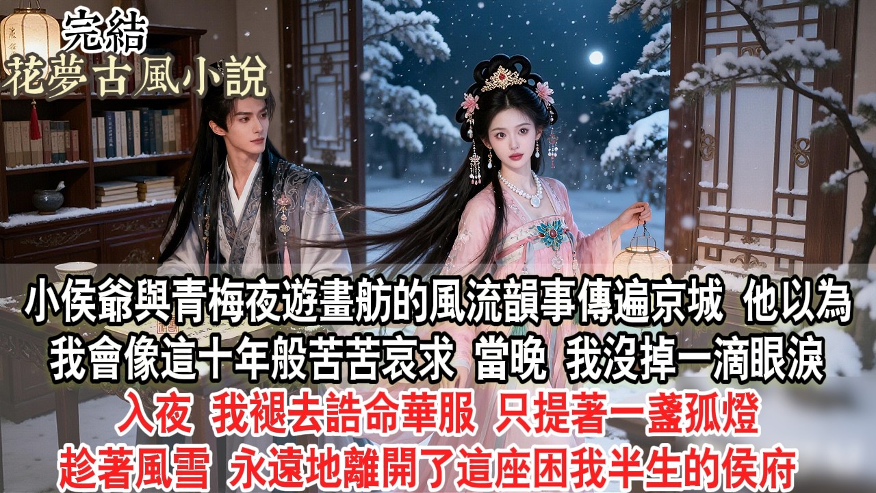 【完結爽文】小侯爺與青梅夜遊畫舫的風流韻事傳遍京城。他以為我會像這十年般苦苦哀求。當晚，我沒掉一滴眼淚，入夜，我褪去誥命華服，只提著一盞孤燈，趁著風雪永遠地離開了這座困我半生的侯府