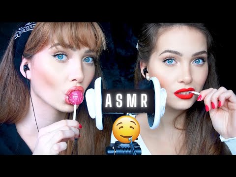 ASMR | The Best👅 Mouth Sounds You Will Ever Need! Twins 🍭 Lollipop Licking ~Up Close Ear Eating Noms