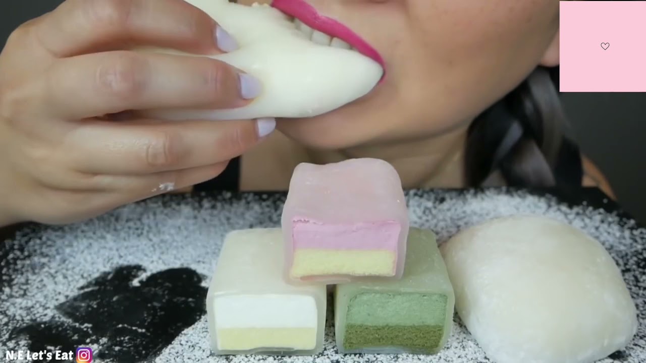 BITES ONLY: N.E let's eat (ASMR)- ASMR GINAT MOCHI AND CREAM FILLED MOCHI - YouTube