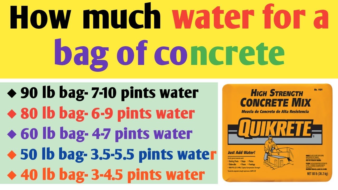 How Much Water For A Bag Of Concrete (80 Lb, 90 Lb, 60 Lb, 50 Lb And 40 Lb)  - Youtube