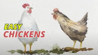 Chicken watercolour painting - loose painting for beginners of two hens