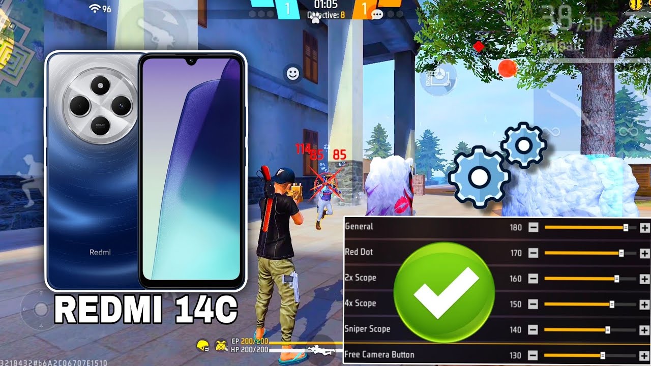 Redmi 14c free fire sensitivity setting ⚙️ | Redmi 14c free fire headshot setting ⚙️