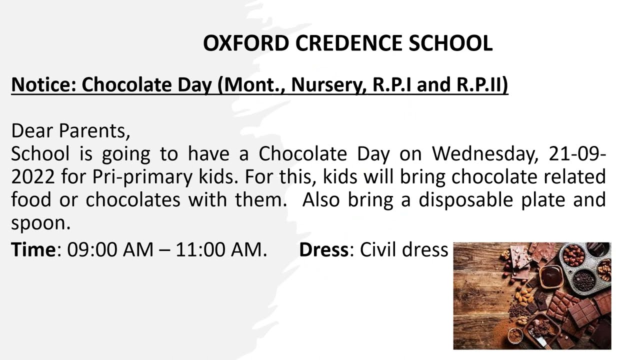 Oxford Credence School | Chocolate Day , 21-09-2022