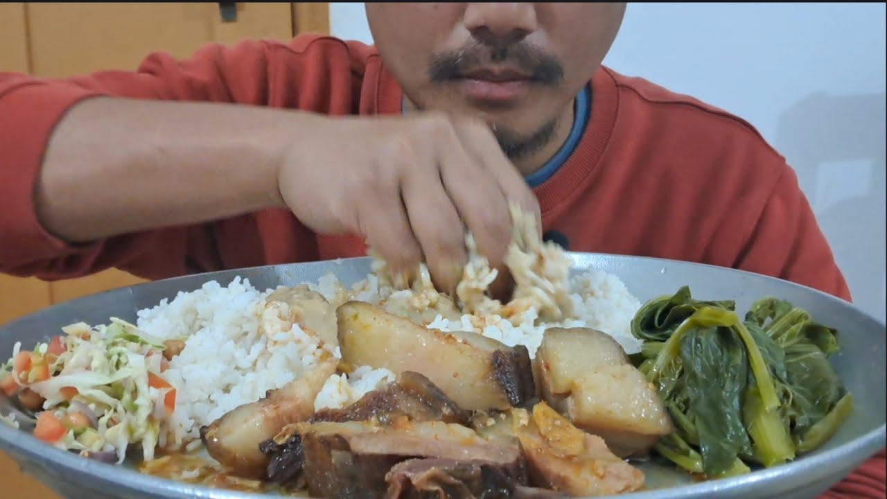 Semi Smoked Pork Mukbang || Village Food || Organic Items 😋 