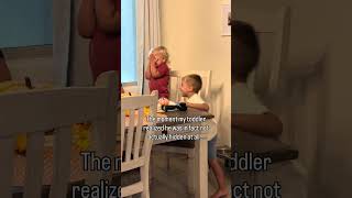 The moment my toddler realized he was in fact not hidden at all…