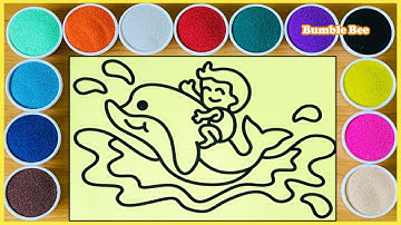 TÔ MÀU TRANH CÁT CẬU BÉ VÀ CÁ HEO/BOY RIDING DOLPHIN SAND PAINTING/LEARN COLOR/SAND ART/BUMBLE BEE