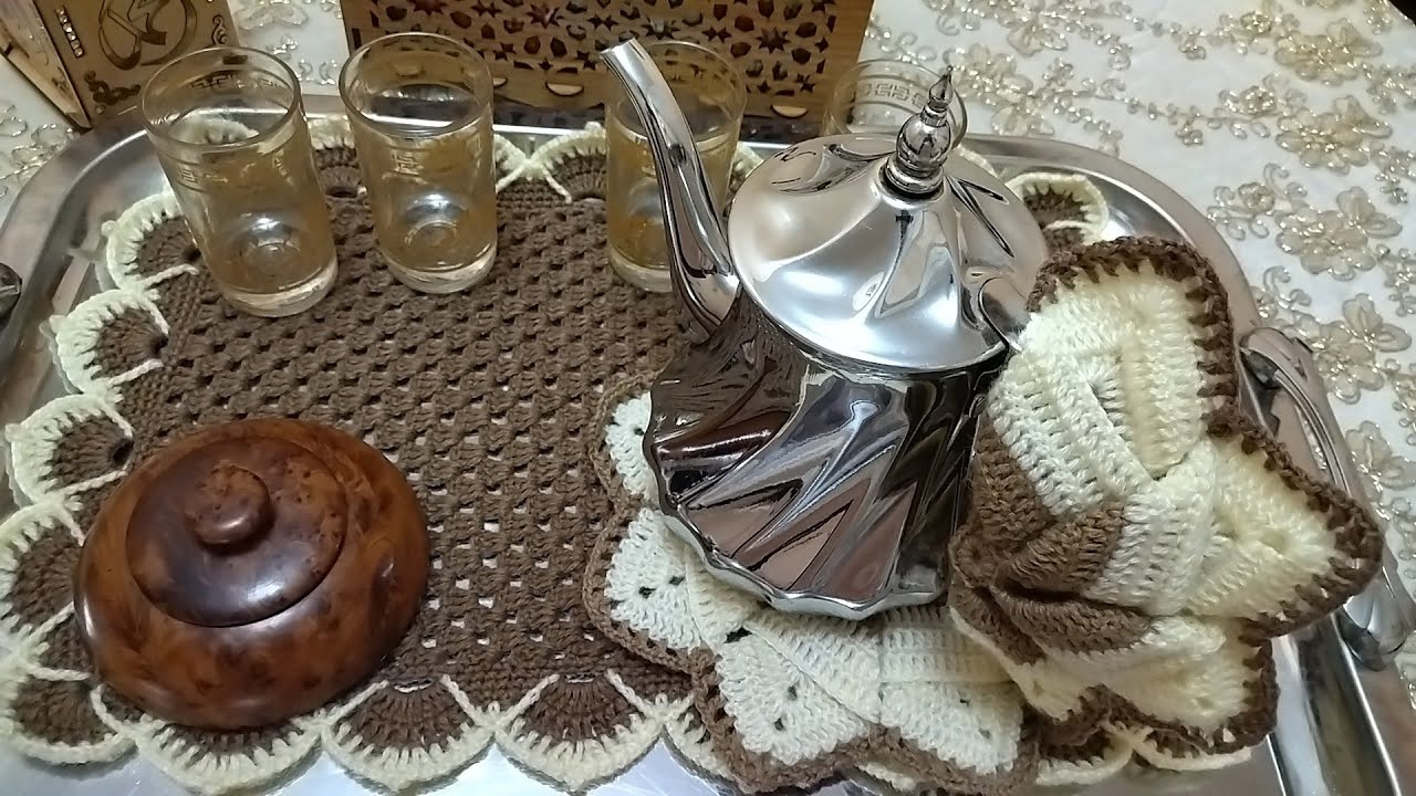 كروشي جديد مفرش لبلاطو بغرزة جد سهلة ونتيجة رووعة(طقم بلاطو)