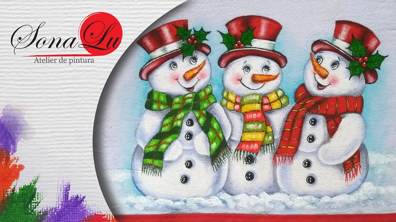 Aula 377 - Três Bonecos de Neve em Pano de Prato