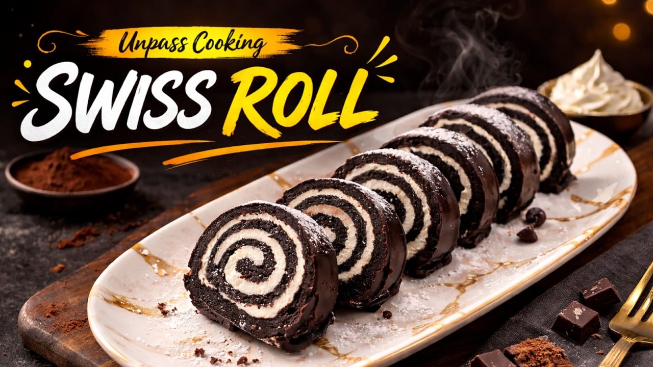 No Bake Swiss Roll Recipe | Easy Chocolate Swiss Roll Without Oven