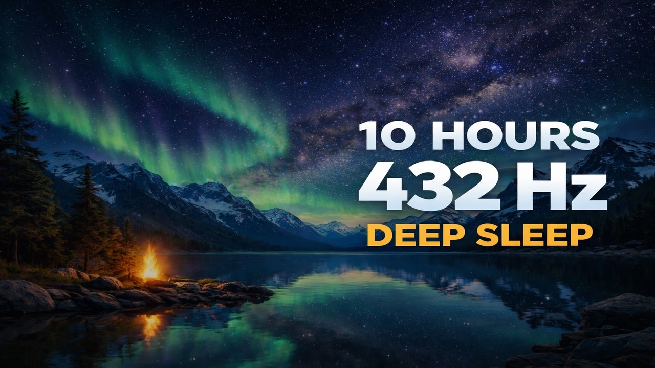 10 Hours Deep Sleep 432Hz 🌌 Northern Lights Lake & Night Crickets