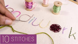 10 Hand Embroidery Letters for Beginners: Stitching Tutorials by HandiWorks