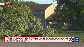 Trees uprooted, power lines down and flooding in Rutherford County