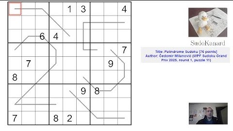 [Eng] Palindrome Sudoku, by Čedomir Milanović (WPF Sudoku Grand Prix 2025, round 1, puzzle 11)