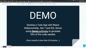 Demo of developing Blazor Webassembly ToDo App using Genny to generate 95% of the code in 15 minutes
