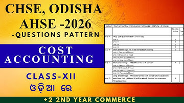 +2 XII COST ACCOUNTING Questions Pattern for AHSE-2026 ll CHSE ODISHA ll +2 2nd Year Commerce ll