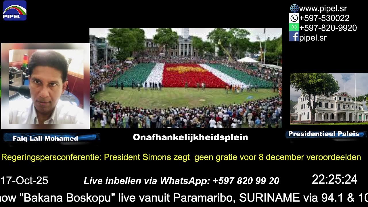 Vr 17 oktober 2025 - LIVE nieuws-talkshow Bakana Boskopu via Pipel Radio Suriname 94.1 FM