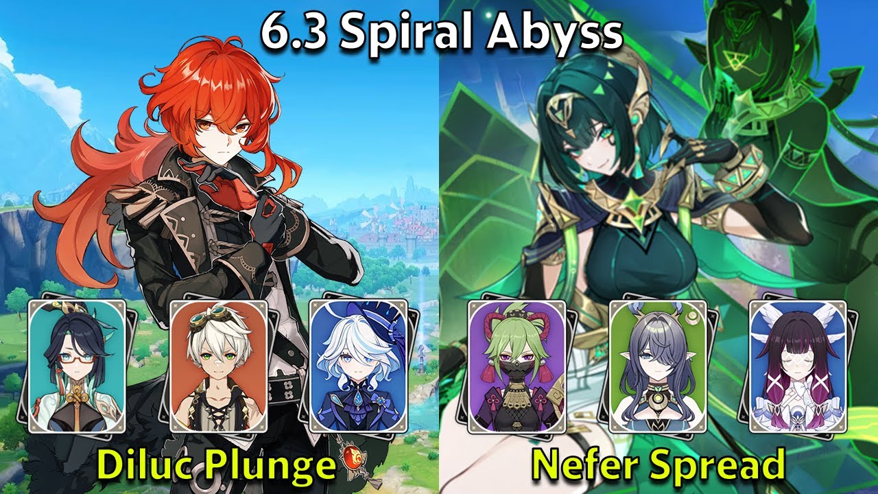 C5 Diluc Plunge & C0 Nefer Spread - Genshin Impact 6.3 Spiral Abyss Full Clear