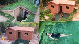 Top Two Video, Girl Living Off Grid Build Modern Mud House Survival &amp; Make Bath Pool in House