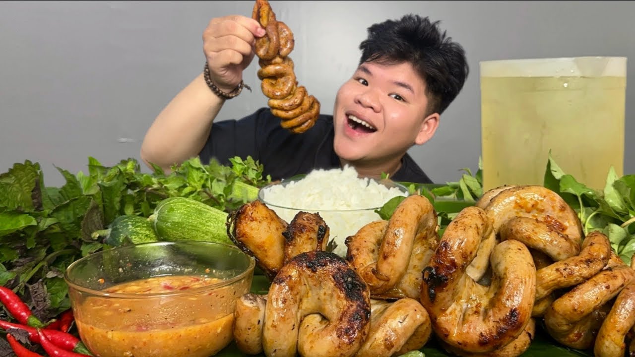 Dồi Trường Nướng Chao Thơm Phức Ăn Kèm Cơm Trắng Rau Sống Ngon Nhứt Nách | Dương Doubar 