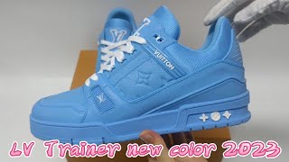 2022 New Louis Vuitton Trainer Sneaker Low White Sky Blue Unboxing