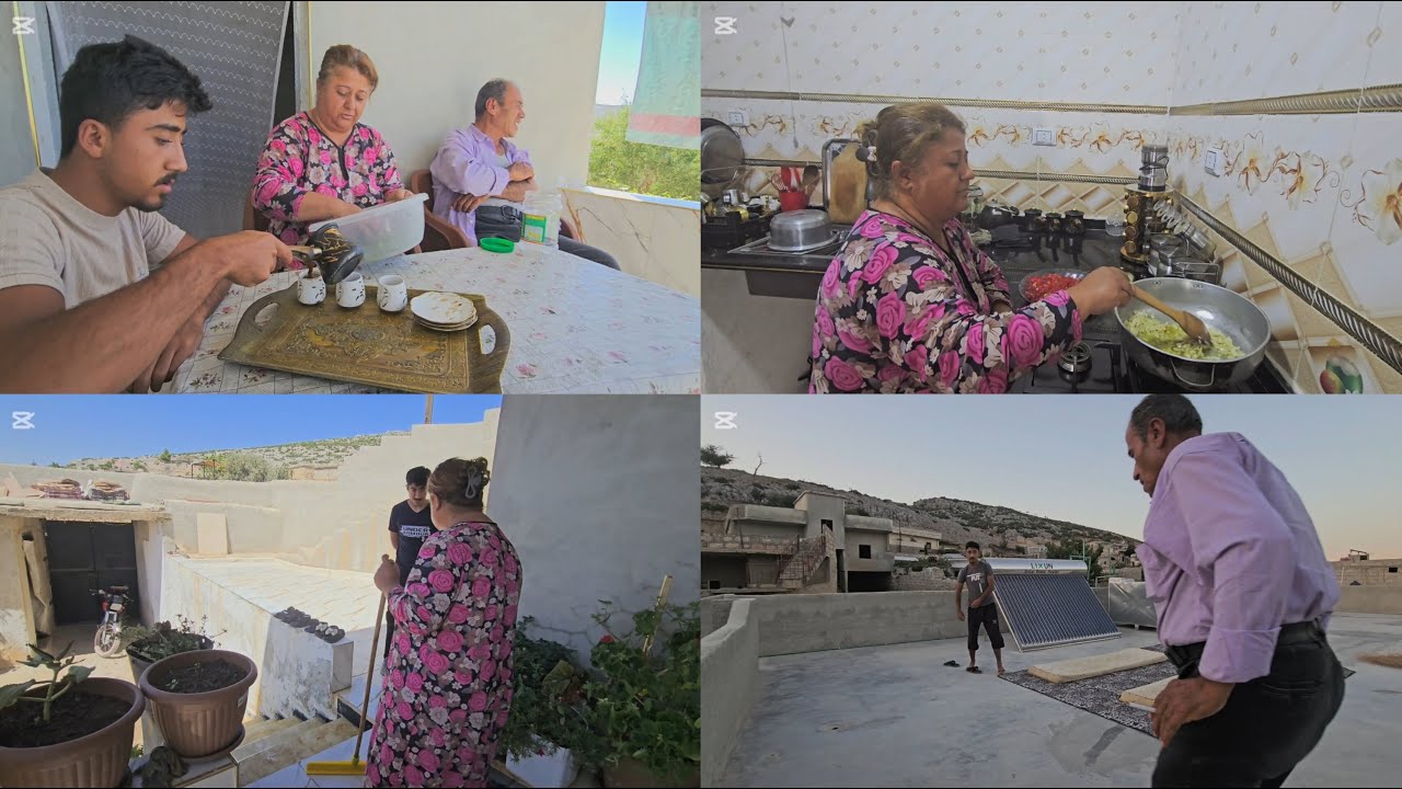 روتيني بالبيت وطبخت بابا غنوج ومن حر الجو قعدنا ع السطوح وباركنا لقناة مريم وشريفان ع 100 الف