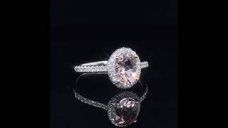 Brand New 1.22 Carat Oval Natural Morganite & Halo Diamond Ring in 14k White Gold
