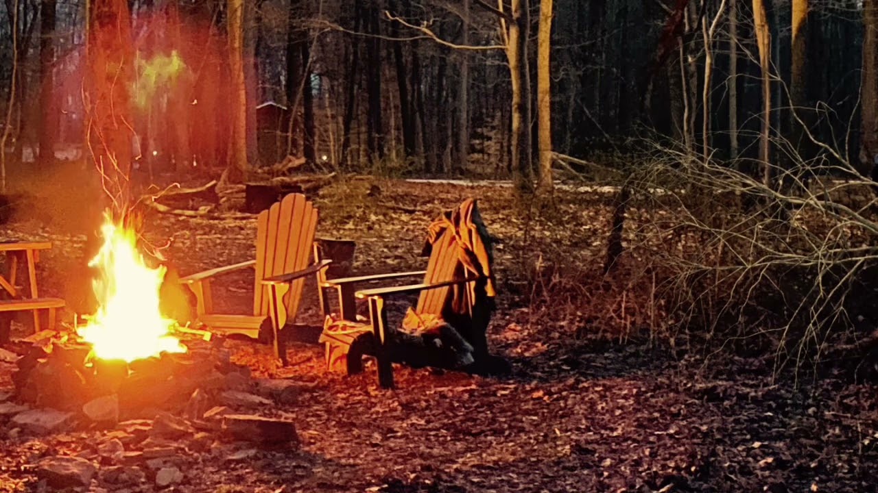 Cozy Autumn campfire in the woods. 