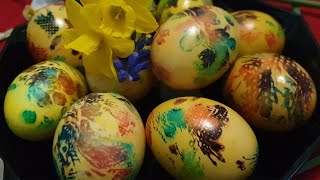 Dyeing eggs with edible colors in a paper napkin