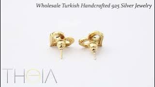 Double Heart Design Emerald Stud Earring Wholesale Handmade Turkish 925 Silver Sterling Jewelry