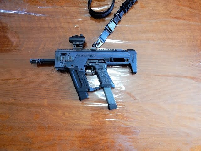SRU Glock PDW Advanced キットに東京マルイ　ガスブローバック　グロック18Ｃをセットして20ｍ先の的を撃ってみた。