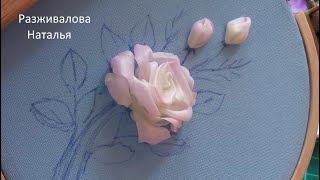 : .  . .  1. Embroidery with ribbons. Rose. Part 1.