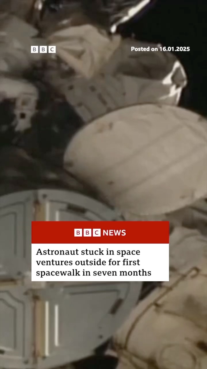 Astronaut stuck in space ventures outside for first spacewalk in seven months. #Space #BBCNews